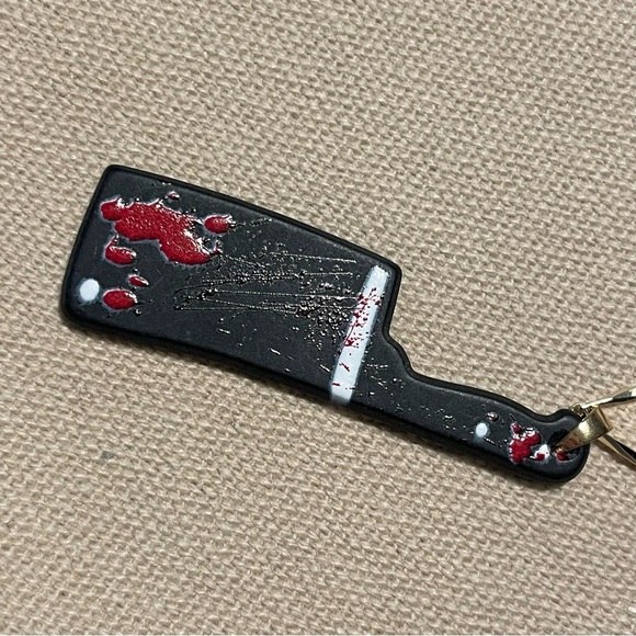 Bloody Cleaver Necklace - Halloween, Goth, Grunge Jewelry with Charm w/ Chain - Picture 3 of 4